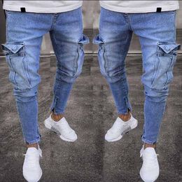 Men's Jeans Mens Regular Ripped Men Pocket Jogger Denim Pants Baggy Pencil Fashion Hip Hop Trousers 90s Y2k Trending