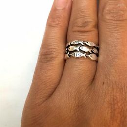 Wedding Rings Silver Ring Retro Fish Chunky Open Sterling Adjustable Thumb