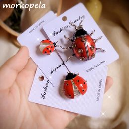 Morkopela Ladybugs Enamel Pin Vintage Rhinestone Insect Brooch JewelryMetal Brooches For Women Men Banquet Party Clothes Pins