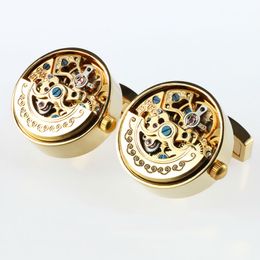 Men Business Watch Movement Cufflinks of movable Lepton Steampunk Gear Watch Mechanism Cuff links for Mens Relojes gemelos