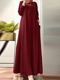 Ethnic Clothing Muslim Middle East Women Robe Dubai Turkey Islam Loose Casual Female Caftans Malaysia Saudi Arabia Solid Large Hem Dress