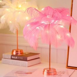 Table Lamps Feather Lamp Tree Shape LED Lights Decorative Flashing 5V Night Light For Bedroom 35CM