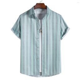 Men's Casual Shirts Summer Men's Short Sleeve Tops Stripe Print Button Up Clothing Everyday Streetwear Hawaiian For Male 2023