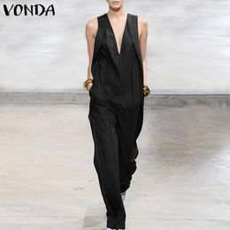 Women's Jumpsuits & Rompers Summer Overalls Women Sleeveless VONDA 2023 Female Long Pants Casual Playsuits Plus Size Loose Bottoms1
