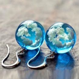 Fashion Jewelry Blue Sky Sphere Dangle Earrings Terrarium Clear Cloudy Sky Designer Crystal Earring Nature inspired