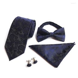 Bow Ties 4PC Trendy Paisley Cashew Flower Cufflinks 6 12CM Bowtie 8CM Tie 25 25CM Pocket Square Set For Man Birthday Present