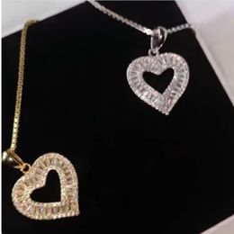 Wedding Jewellery Sets Gold Silver Colour Full Paved CZ Heart Pendent Women Necklace Gorgeous Female Engagement Necklaces Selling box chain 230517