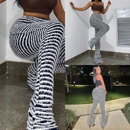 2023 Womens Flare Pants Spring Summer Black And White Striped Casual Pants Knitted Stacked Stitching Sexy Slim Spicy High Waist Pant S-xxl