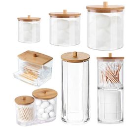 Storage Bottles Portable Jewelry Boxes Make-up Tools Organizer Bamboo Cover Round Container Box Transparent