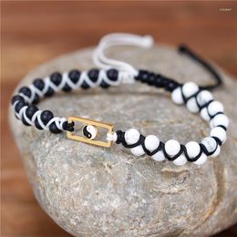 Charm Bracelets Boho Yin And Yang Black White Beads Braided Macrame Bracelet For Women Men Natural Stone Stack Jewellery Dropship