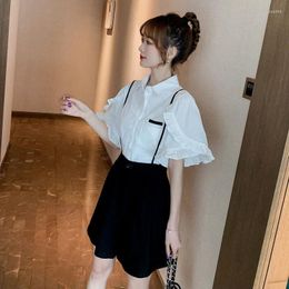 Women's Tracksuits Women's Casual Suits 2023 Summer Korean Style Single Breasted Shirt Wide Leg Short Pant Two Piece Sets Clothing D15