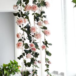 Decorative Flowers 1pcs 180CM Artificial Rose Real Touch String DIY Wedding Decoration Flower Wall Hanging Home Decor Garland Plants Vine