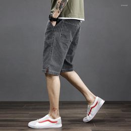 Men's Jeans Striped Men's Summer Thin Loose Elastic Five Point Shorts Trend Waist Non Iron Pants