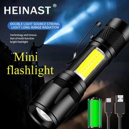 Flashlights Torches Mini Flashlight LED Rechargeable Torch Portable USB Charging Flashlight 2000 Lumens Adjustable Camping Long Range Lantern P230517