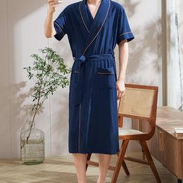 Men's Sleepwear Summer Untra-Thin Ice Silk Men's Kimono Dresses Man Casual Solid Bathrobes Soft Satin Robe Bath Comfortable Pyjama