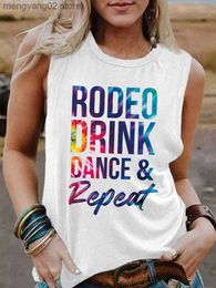 Women's Tanks Camis Funny Women's Rodeo Drink Dance Repeat Tank Tops Colourful Letter Print Sleeveless Shirt Summer T-Shirt Beach Vacation Vest Top T230517