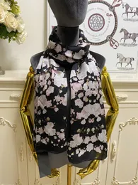 women's long scarf scarves shawl 100% silk material black pint letter flower pattern big size 180cm - 65cm
