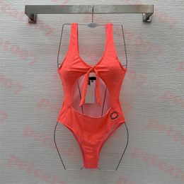 Bright Pink Womens Swimwear Full Letter Bathing Suit Sexy Hollow Bikini Ladies One Piece Swimsuit