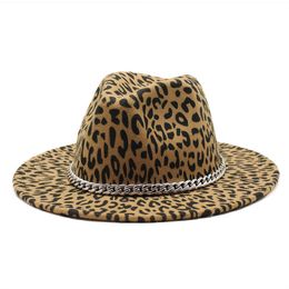 Big Brim Leopard Fedora Hats Casual Men Women Fashion Felt Hat white Black Panama Trilby Formal Party Cap