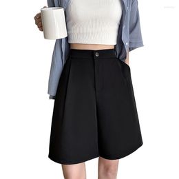 Women's Shorts Black Suit Women Summer Thin Loose Fitting Wide Legged High Waisted Straight Tube A-line Cropped Trousers Elastic Band