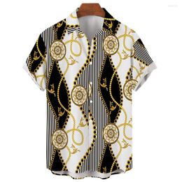 Men's Casual Shirts Hawaiian Shirt Men's 2023 Single Button Versatile Gold Chain Printed Short Sleeve Top 5XL