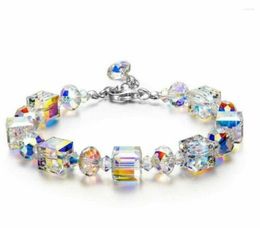 Link Bracelets Colourful Square Glass Crystal Beaded For Women Temperament Handwork Bangles Charms Friendship Jewellery Making