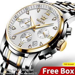 Wristwatches Top Brand OLEVS Luxury Quartz Watch for Men Waterproof Stainless Steel Watch Man Luminous Stop Date Display Wristwatch for Male 230517