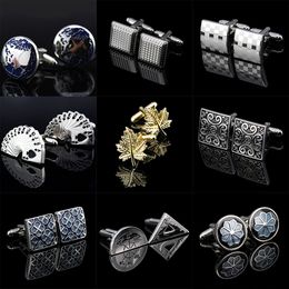 Memolissa Vintage Pattern Cufflinks Square Round 18 Style Maple Leaf/Playing Cards/Earth/Alarm clock Design Gemelos Para Camisas