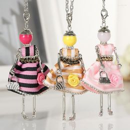 Pendant Necklaces Statement Stripe Doll Necklace Dress Handmade French S Alloy Girl Women Crystal Fashion Jewelry