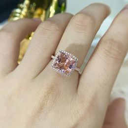 with Side Stones S Cincin 4 Karat Berlian Karbon Tinggi Merah Muda Morganite 10 10mm Mewah Perak Untuk Wanita Pertunangan Perhiasan
