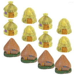 Fiori decorativi 12 pezzi Mini casa Artigianato Decorazione da giardino Artigianato Paesaggio Ornamento Resina Cottage con tetto in paglia