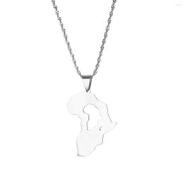 Chains Stainless Steel Africa Map Heart Pendants Necklaces For Women Men Girls African Silver Color Charm Jewelry Gifts