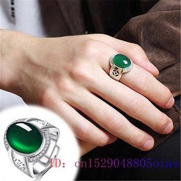 Band Rings Green Jade Ring Zircon Crystal Natural Jewelry 925 Silver Charm Chalcedony Women Gifts Fashion Gemstone Men Amulet J230517