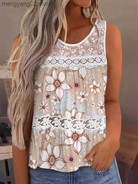 Women's Tanks Camis Floral Lace Splicing Casual Tank Top Women Summer Loose Sleeveless Shirt Cute Lace Hollow Out Dressy Blouse 2023 New Vest T230517