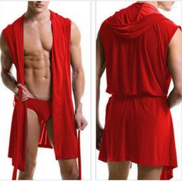 Men's Sleepwear Men Sexy Pyjamas Slpwear Silk Pijama Hombre Hooded Bathrobe Bath 5 Colour Set Summer Dress Robe With Briefs