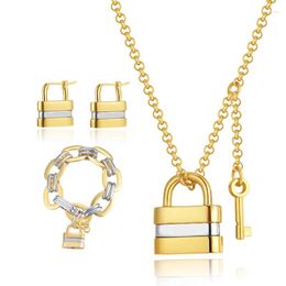 Necklace Earrings Set Fashion Lock Pendant Chain Neck Chains Suit Jewellery For Women Punk Choker Padlock Goth Hip Hop