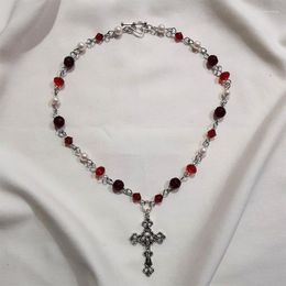 Chains Stunning Red Cross Necklace Black Gothic Statement Rosary Style Grunge Necklaces Women 2023 Jewelrye Y2k