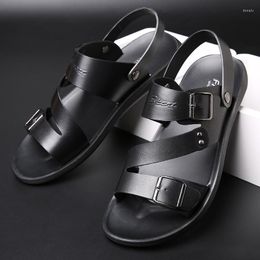 Sandals Concise Men's Solid Colour PU Leather Men Summer Shoes Casual Comfortable Open Toe Soft Beach Footwear Male