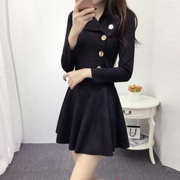 Casual Dresses Suede Dress Fall And Winter Clothes Korean Slim European Fashion Long-sleeved A-line