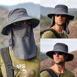 Summer Outdoor Quick Drying Bucket Hats Fishing Breathable and Casual Sunshade Hat with Face Masks