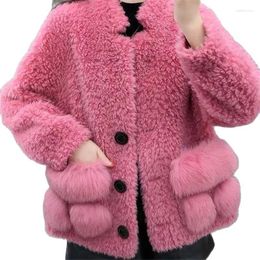 Women's Fur Casaco Feminino Fashion Women's Imitation Sheep Shearling Jacket 2023 Short Stand Collar Hairy Warm Autumn Winter Coat