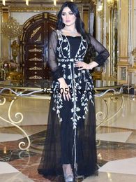 Ethnic Clothing Luxurious Diamonds Women Middle East Robe Elegant Evening Dress 2PCS Long Sleeves Cardigan Belt Dubai Party Gowns