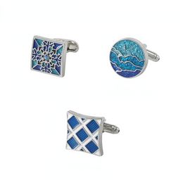 Blue French Shirt Cufflinks Men's Enamel Retro Pattern High-end Gifts Business Jewellery Wedding Tourism Commemorate Gift Cuff New