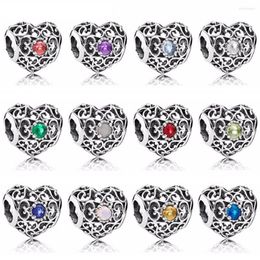 Loose Gemstones PDB ZZ 58 Vintage 925 Sterling Silver Aquarius Stars Zodiac Sign Beads Twelve Months Gemstone Charm Fit Original Bracelet