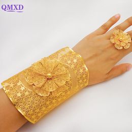 Bangle Timur Tengah Perempuan Besar Warna Emas Gelang Dubai dengan Cincin India Pesona Ethiopia Hadiah Pesta Pengantin 230517