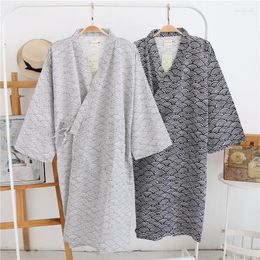 Men's Sleepwear 2023 Men's Cotton Gauze Robe Loose Thin Yukata Japanese Kimono Pajamas Hooded V-Neck Bathrobe