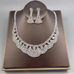 Necklace Earrings Set Exquisite Jewelry Silver Plated Women Necklace/ Earring Bridal Wedding Prom Shiny Rhinestone Gift Woman's