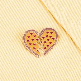 New 2 Pcs/Set Broken Pizza Heart Shaped Enamel Pin Brooch Clothes Backpack Accessories Pins Badge Brooches Jewellery Gift For Kids