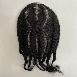 Peruvian Virgin Human Hair Systems No.8 Root Afro Corn Braids #1b Black Full Lace toupee for Blackman