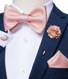 Bow Ties Adjustable Self Tie For Men Silk Jacquard Woven Pink Solid Classic Wedding Party Butterfly Bowknot DiBanGu